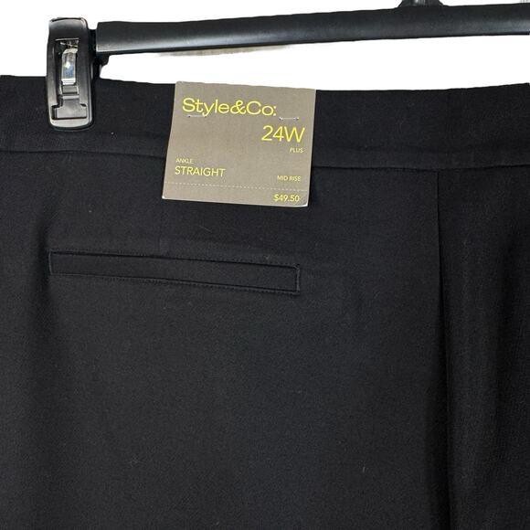 Style & Co SZ 24W Ankle Straight Pants Mid-Rise Stretch Zip-Fly Flat Front Black - Picture 4 of 8